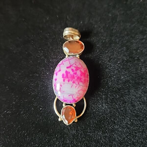Natural Agate w/ Garnet - 925 Sterling Silver Jewelry Pendant 2." tall